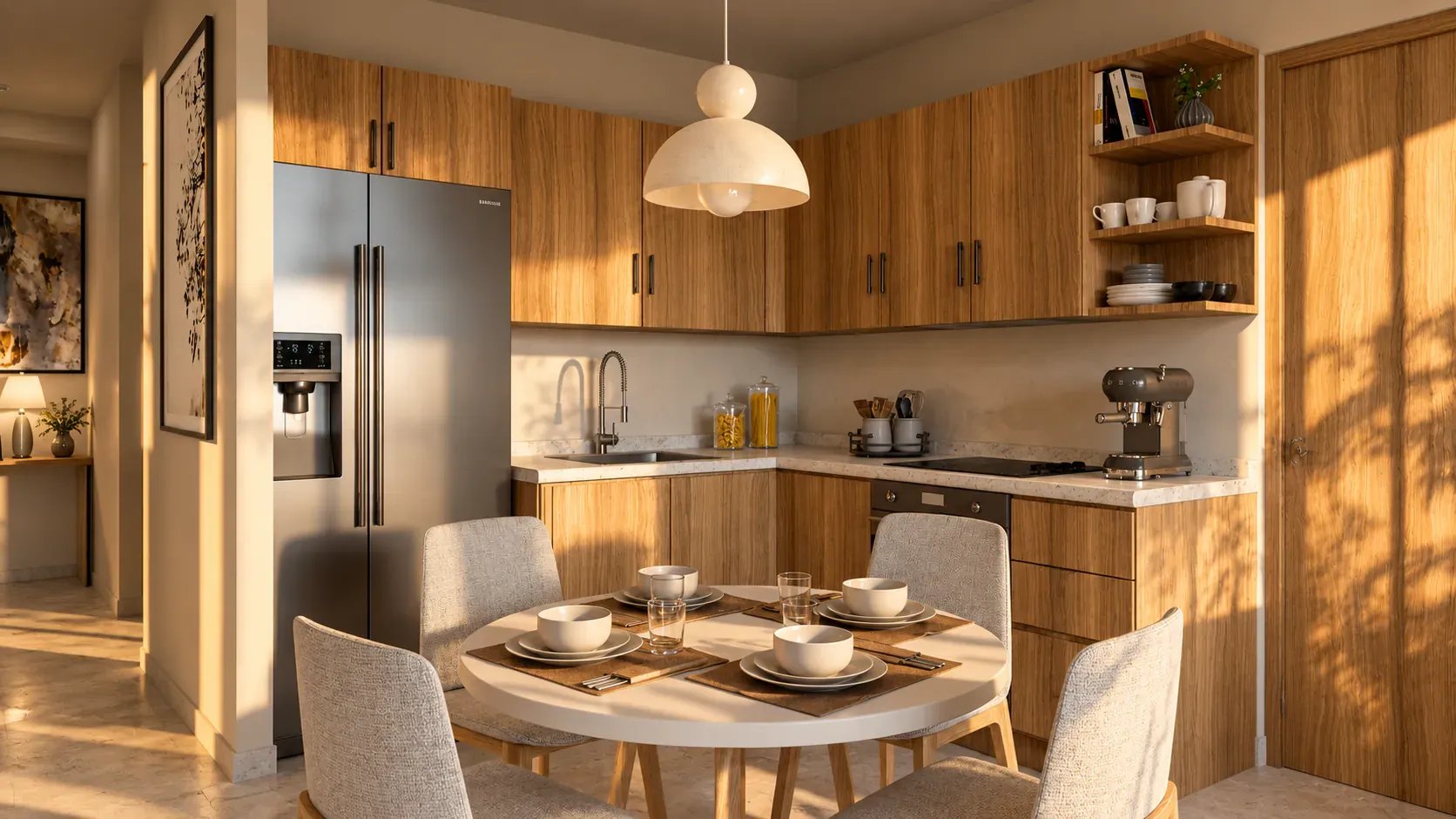 Cocina y comedor de un departamento de 1 recámara