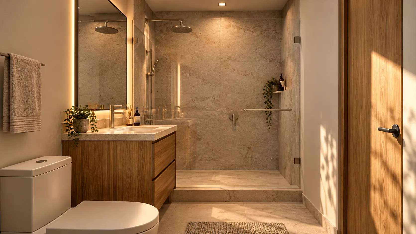 Baño con regadera de cristal