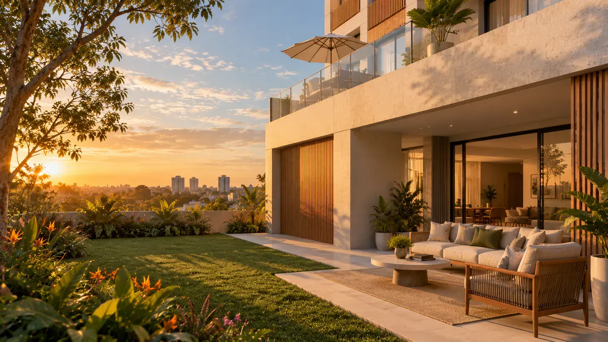 Terraza privada de un Garden House