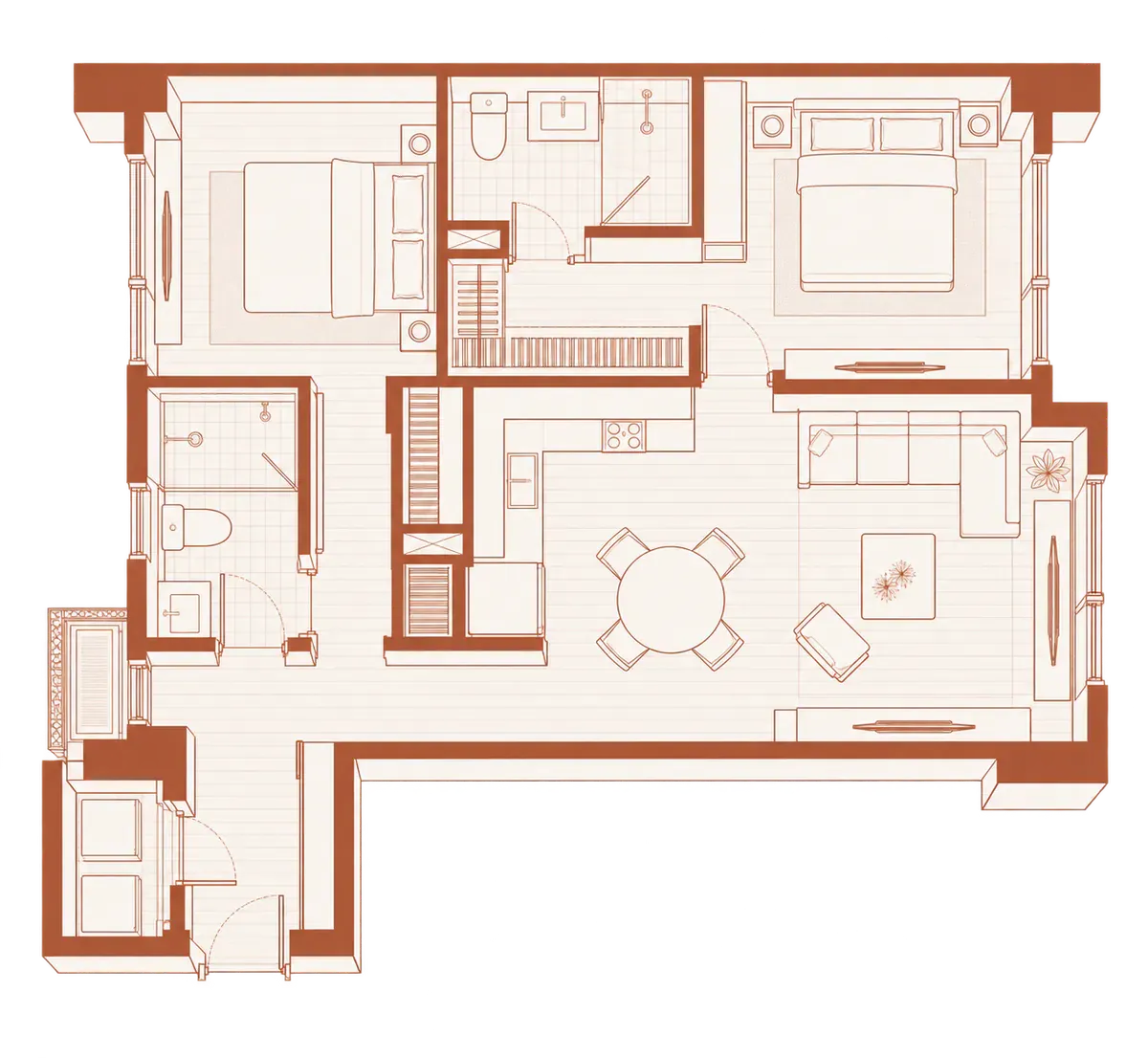 Plano del departamento de 1 recámara